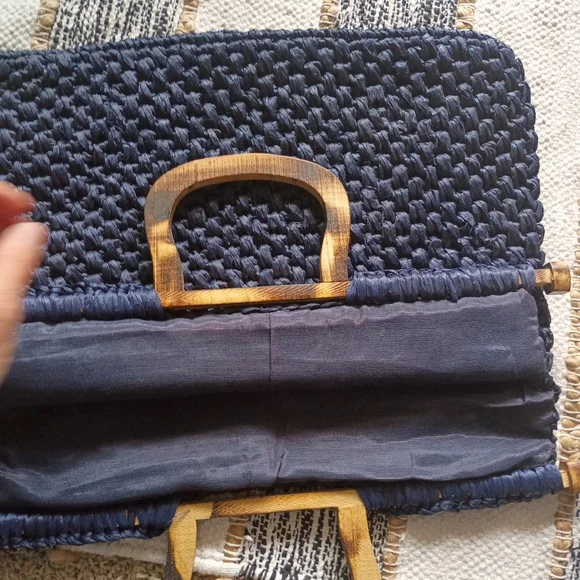 Walborg Made In Italy Woven Tote with Wood Handles Vintage - Picture 5 of 10